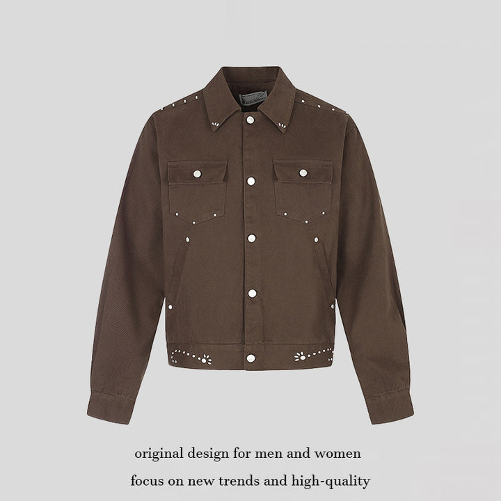 Ladies short trucker jacket made of canvas with decorative eyelets, snap button front and flap pockets Amarae