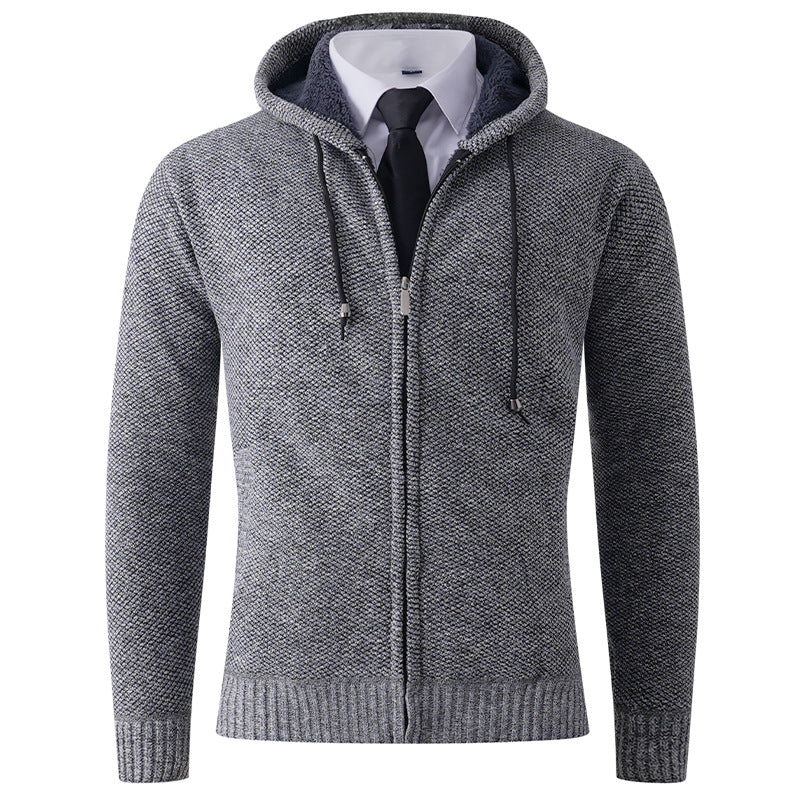 Hooded knit jacket with zipper for men Lune London