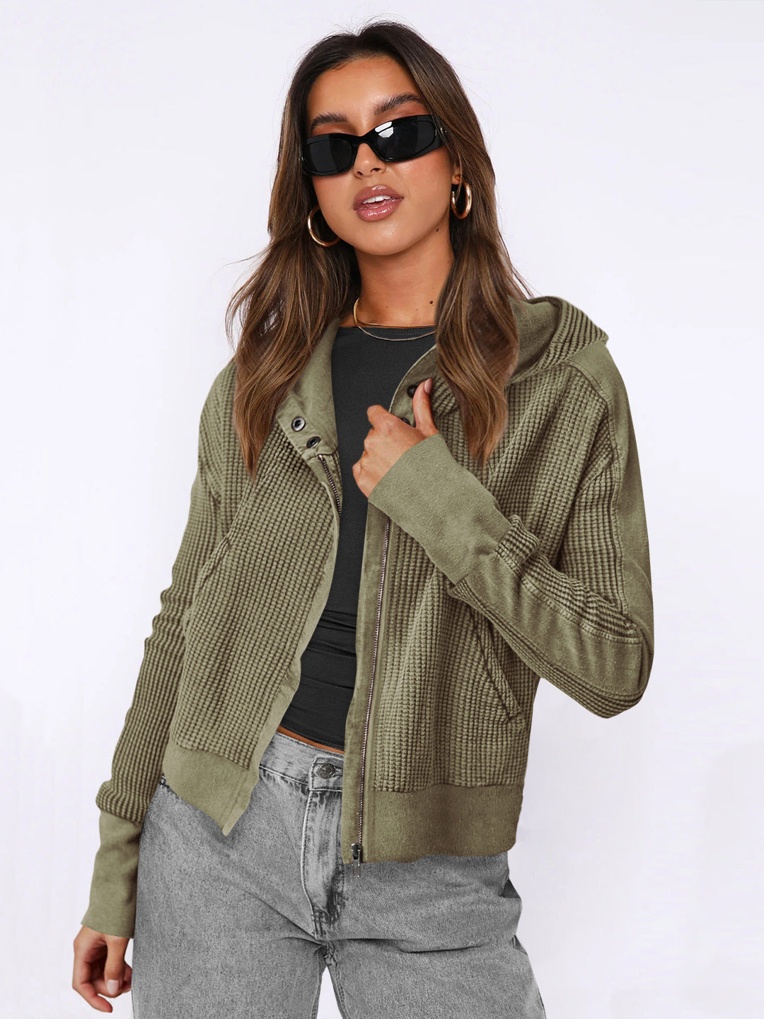Women's Comfortable Zip Hoodie with Textured Design Lune London