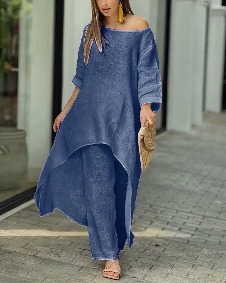 Women's airy linen-blend tunic set with wide palazzo pants Amarae
