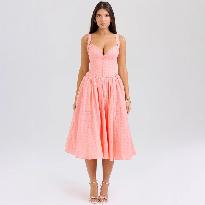 Women's A-line dress with peplum and lace appliqués Lune London