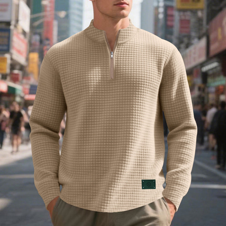 Fleece pullover for men, casual, with half-zip and textured design Amarae