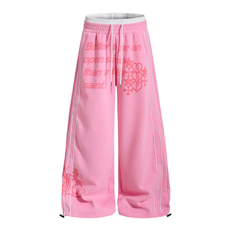 Women Wide Palazzo Training Pants with Elastic Waistband, Drawstring and Contrast Piping Amarae