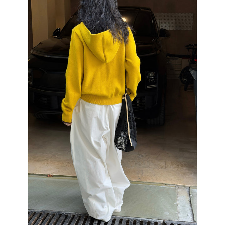 Women's hooded zip cardigan made of fine knit with ribbed hem Amarae