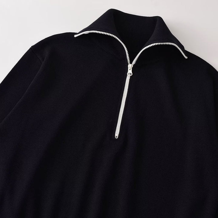Women Oversize Half-Zip Knit Sweater with Stand-Up Collar and Ribbed Cuffs Amarae