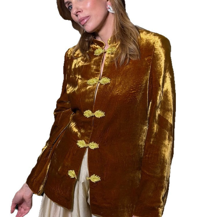Women’s velvet jacket with Mandarin collar and decorative knot fastenings Amarae