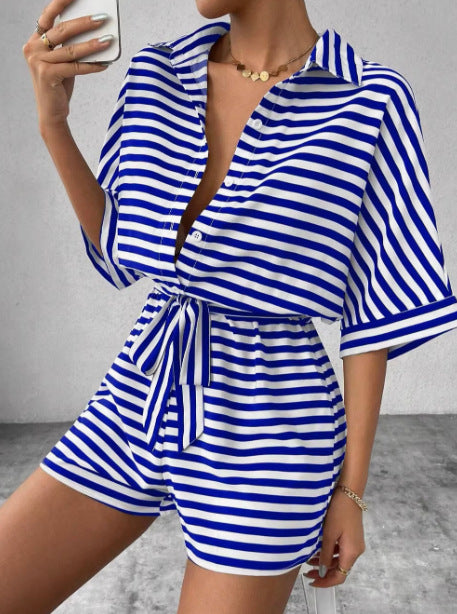 Lune London relaxed front tie striped jumpsuit set for women
