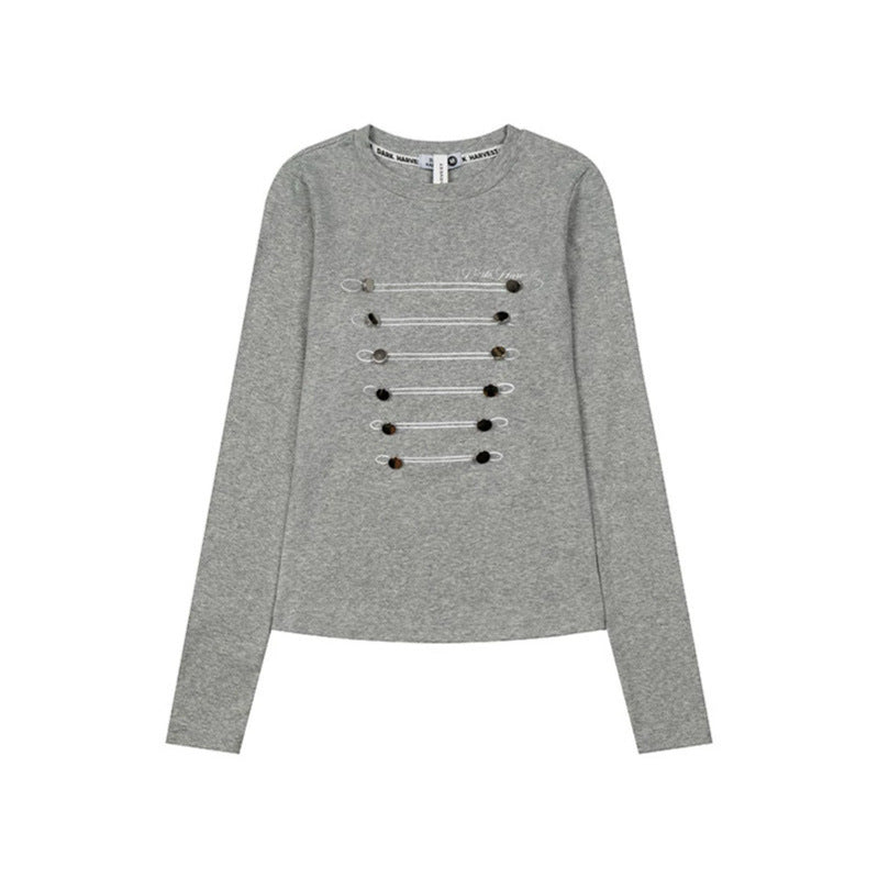 Women's Long Sleeve Shirt with Decorative Cord and Button Application Amarae
