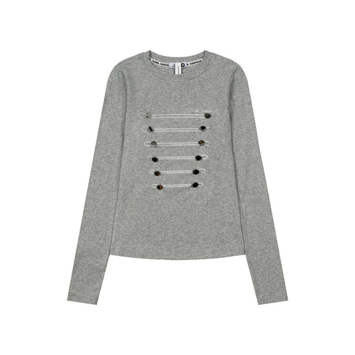 Women's Long Sleeve Shirt with Decorative Cord and Button Application Amarae