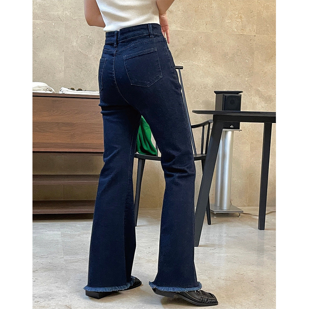 Ladies High-Waist Flared Jeans with Light Bootcut and Frayed Hem Amarae