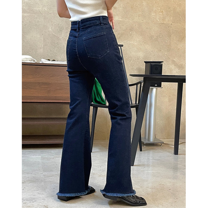 Ladies High-Waist Flared Jeans with Light Bootcut and Frayed Hem Amarae