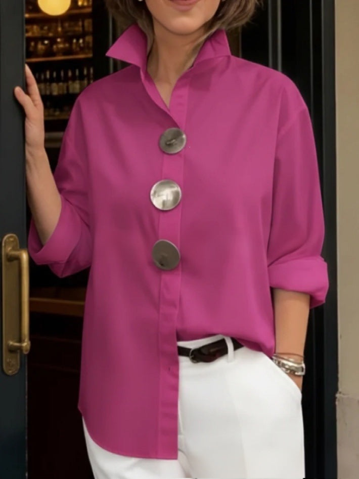 Women's stylish shirt with large button details and a chic standing collar Lune London