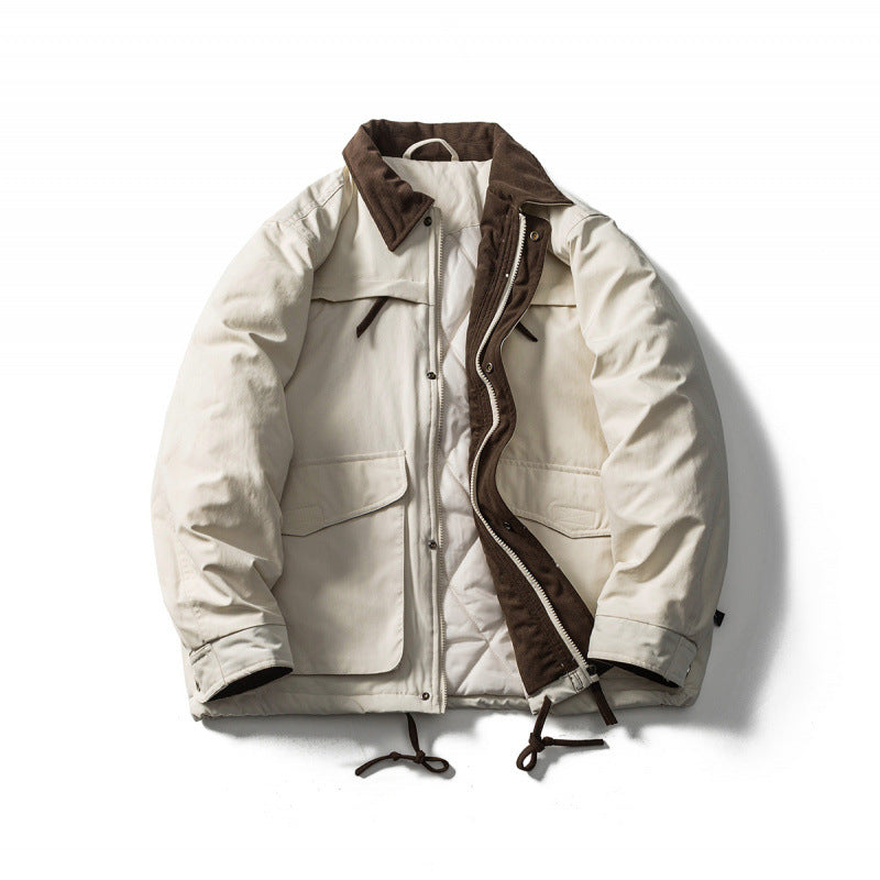 Unisex Padded Boxy Field Jacket with Cord Collar, Flap Pockets and Drawstring Amarae