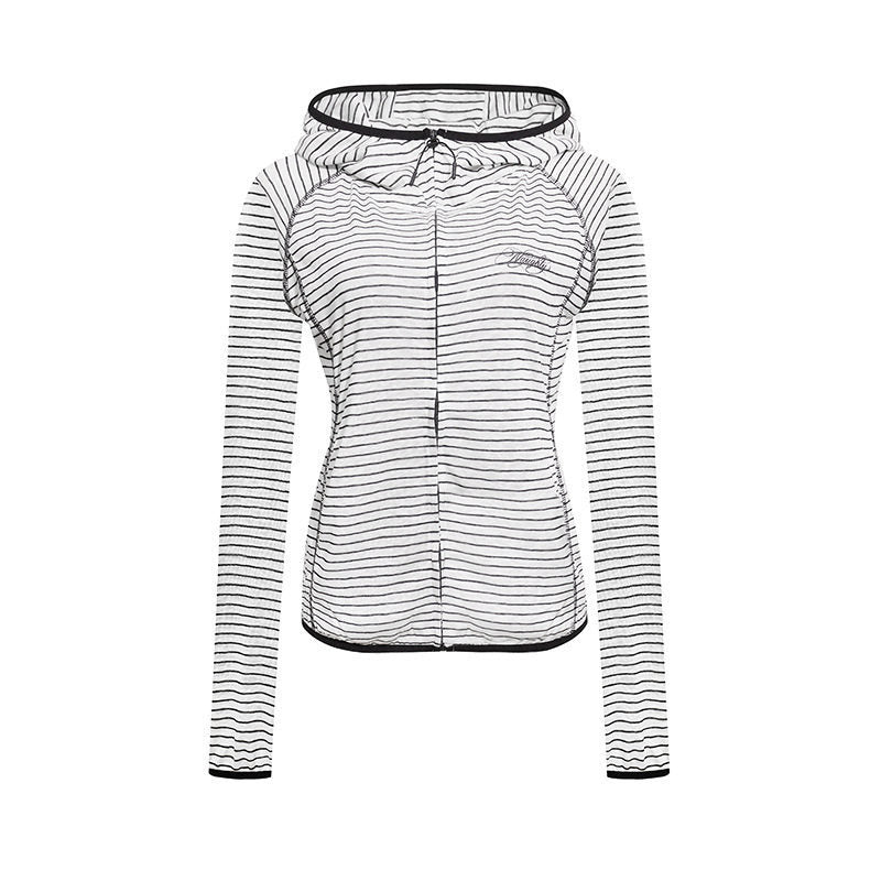 Women's Lightweight Hoodie Zip Jacket in Striped Look with Fitted Cut and Raglan Sleeves Amarae