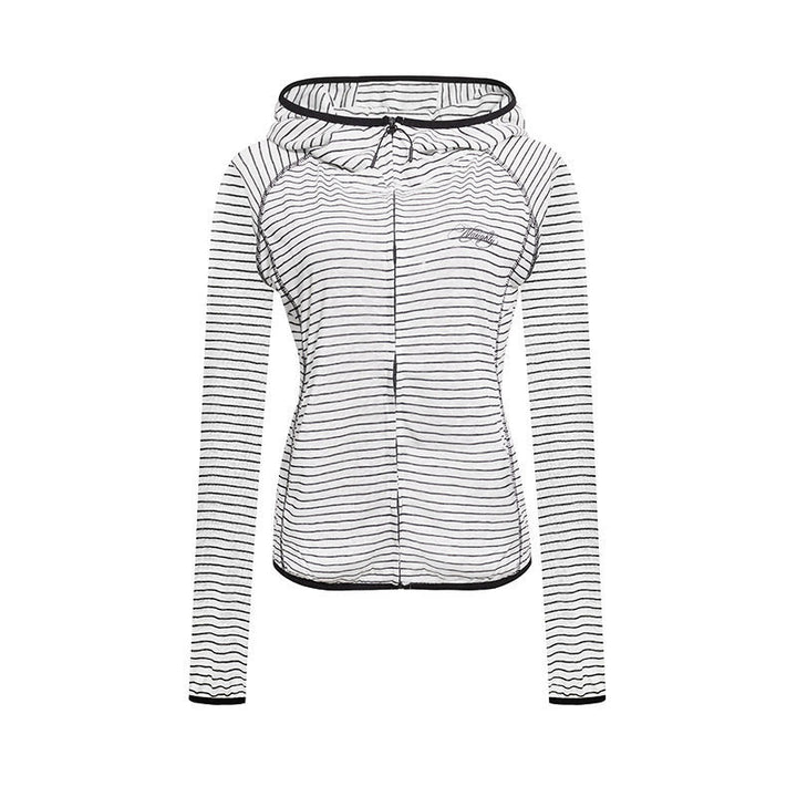 Women's Lightweight Hoodie Zip Jacket in Striped Look with Fitted Cut and Raglan Sleeves Amarae