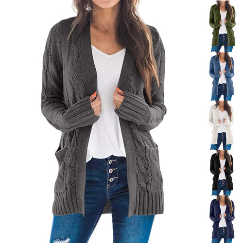 Ladies Chunky Knit Cardigan with Open Front and Large Pockets Amarae