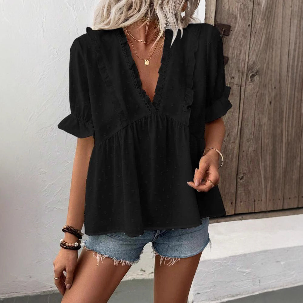 Ladies elegant blouse with ruffle details Lune London