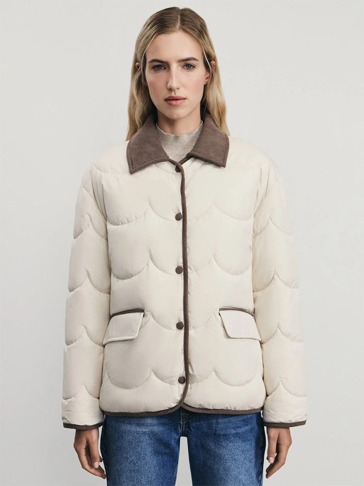 Women's quilted short jacket with wave quilting and cord collar Amarae