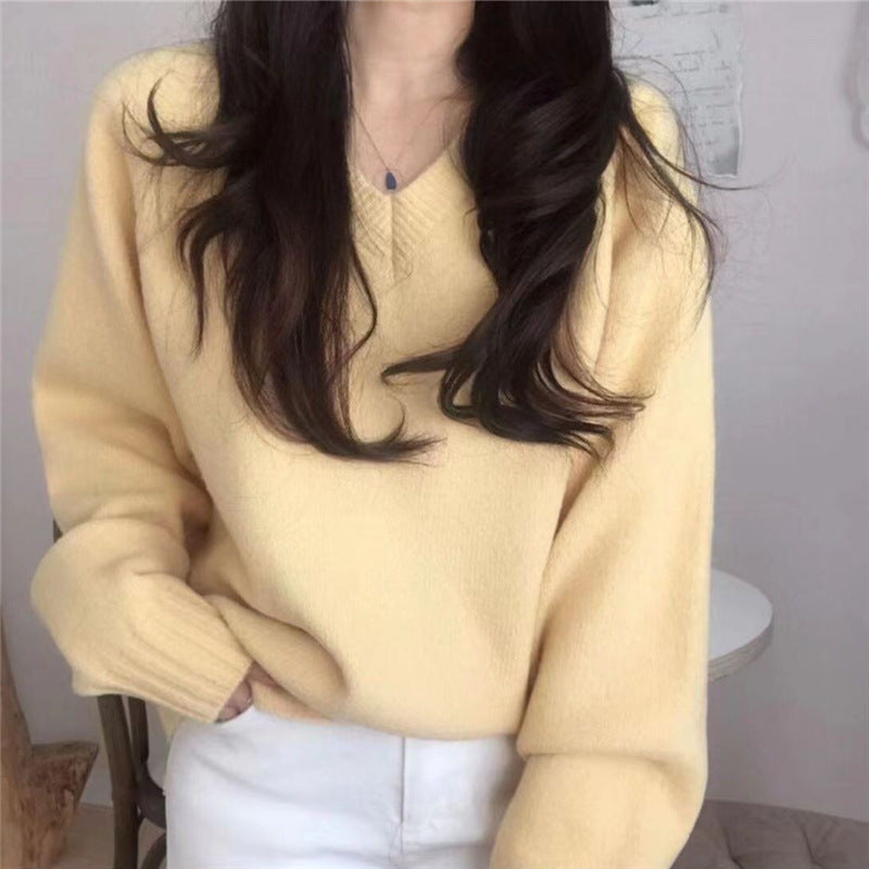 Pull en maille épaisse pour femme avec un décolleté en V, une coupe décontractée et des manches surdimensionnées Chic & Stil