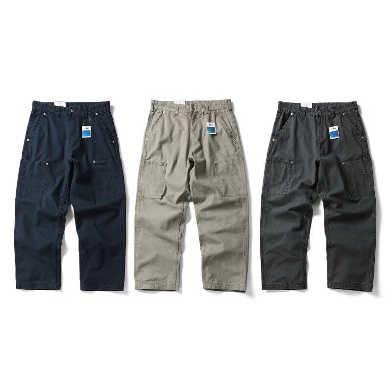 Men's Wide Canvas Cargo Pants with Large Patch Leg Pockets and Relaxed Baggy Cut Amarae