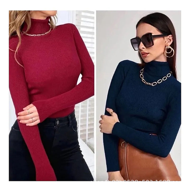 Top à col roulé à manches longues pour femmes en ribbed de haute qualité Chic & Stil