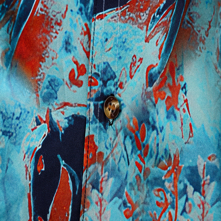 Short sleeve men's shirt with a striking horse pattern and lightweight cotton Lune London