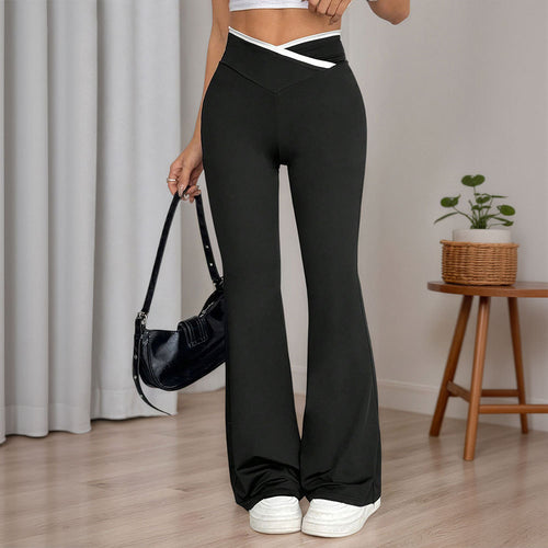 Pantalons de yoga évasés pour femmes avec taille haute et détails de surpiqûres élégants Chic & Stil