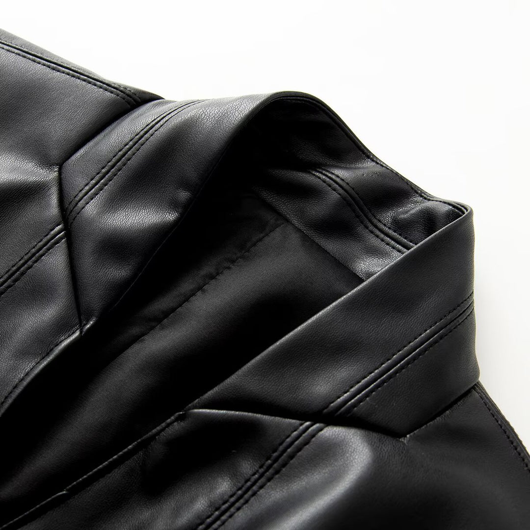 Women's Tailored Faux Leather Coat with Shawl Collar and Concealed Button Placket Amarae