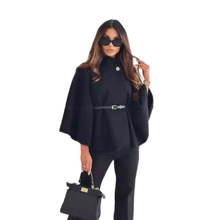 Ladies trendy and elegant poncho with belt at the waist Lune London