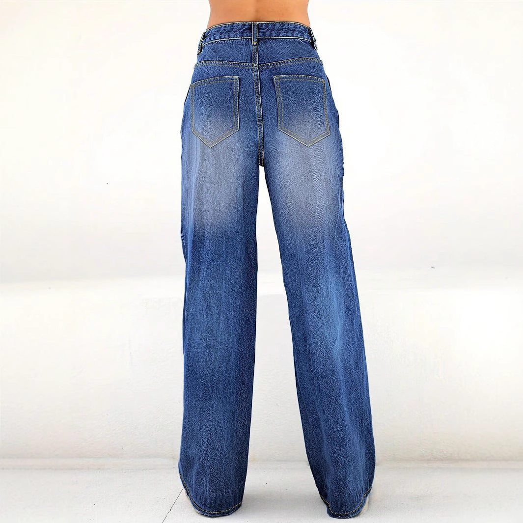 Ladies High-Waist Wide-Leg Jeans with large heart print Amarae