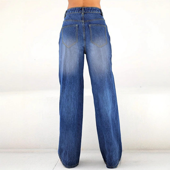 Ladies High-Waist Wide-Leg Jeans with large heart print Amarae