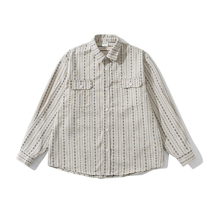 Men's Loose Shirt in Overshirt Style with Graphic Stripe Pattern and Chest Pockets Amarae