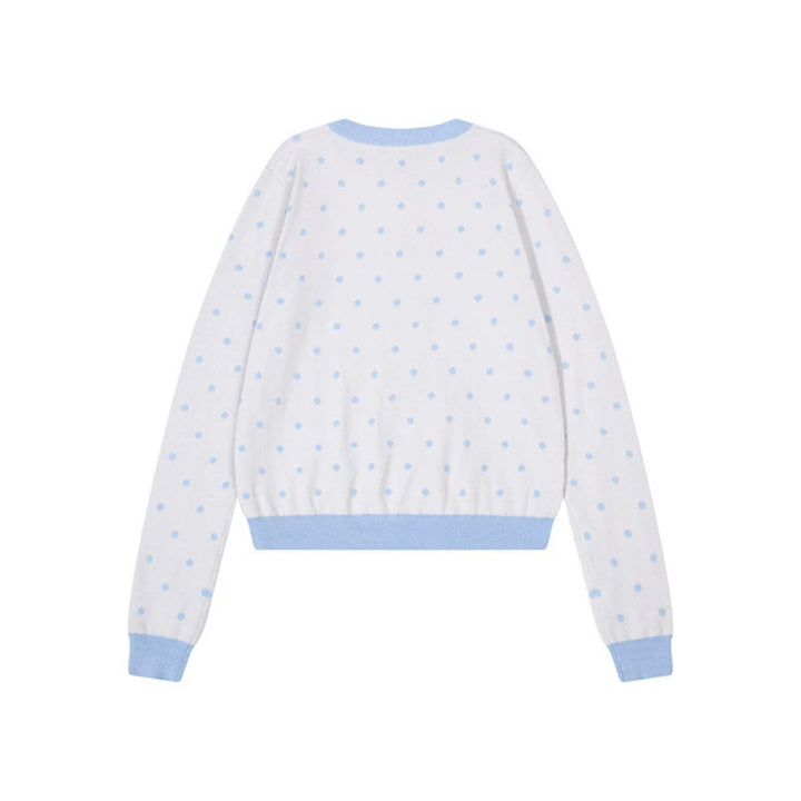 Women's Short Cropped Dotted Cardigan with Angel Wing Motif and Ribbed Cuffs Amarae