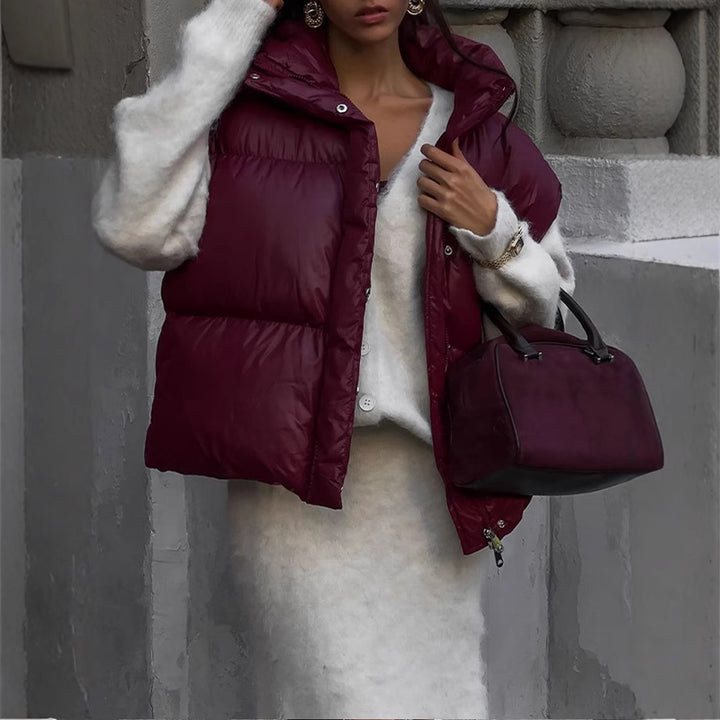 Fashionable quilted design transition jacket for women with high collar Lune London