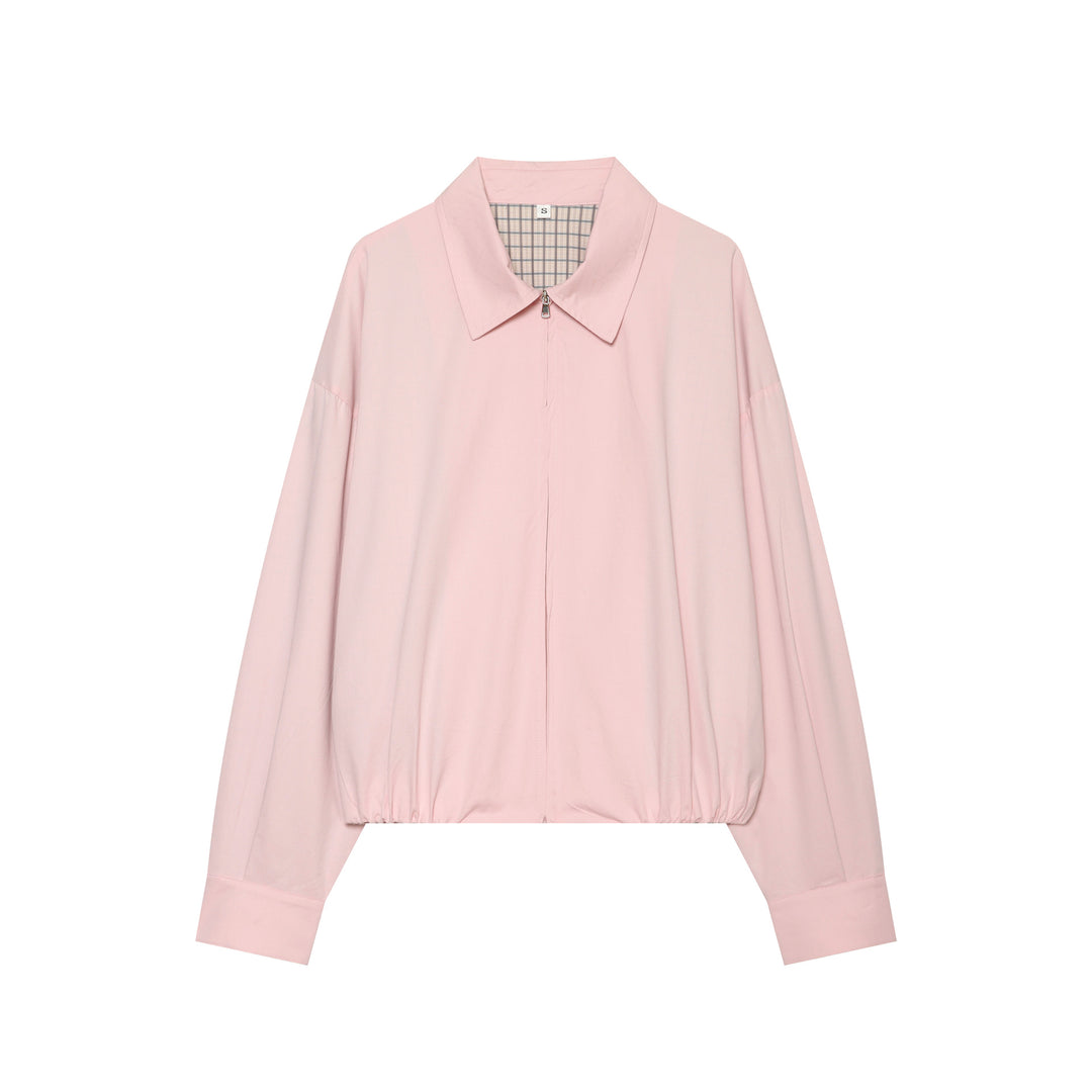 Women's Cropped Bomber Jacket with Shirt Collar, Elastic Hem and Checked Lining Amarae