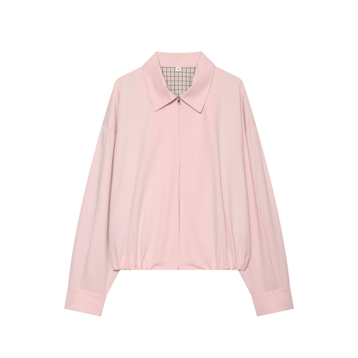 Women's Cropped Bomber Jacket with Shirt Collar, Elastic Hem and Checked Lining Amarae