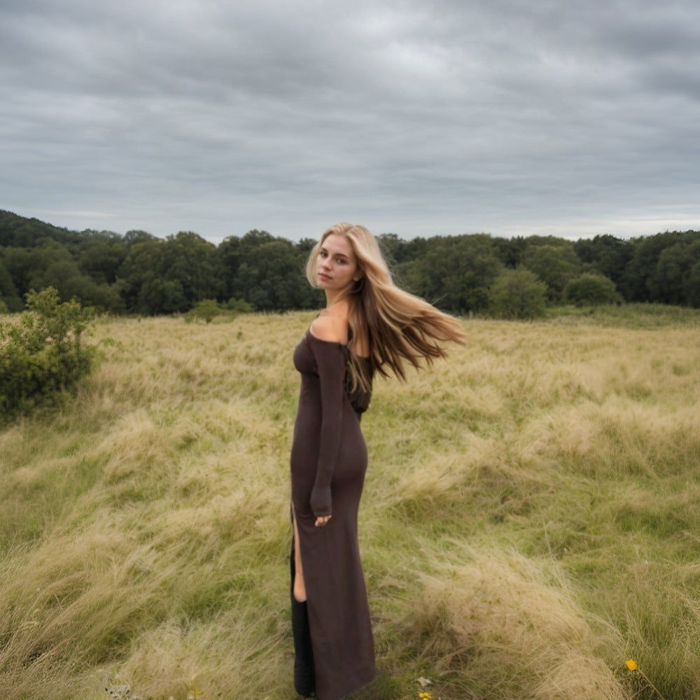 Robe maxi élégante à manches longues pour femmes en jersey doux avec une coupe ajustée Chic & Stil