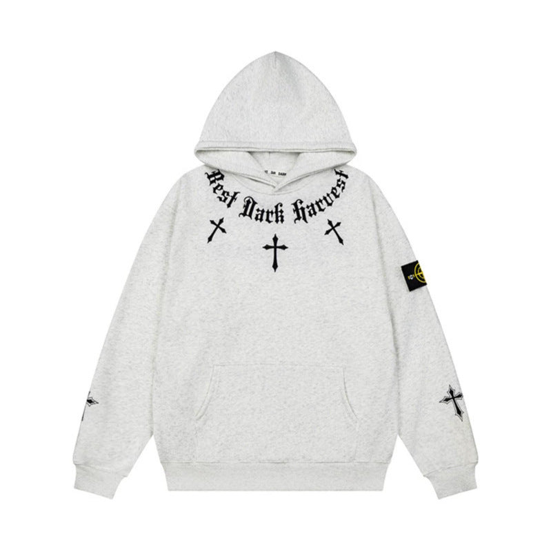 Unisex Oversize Hoodie with Gothic Cross Print, Kangaroo Pocket and Ribbed Cuffs Amarae