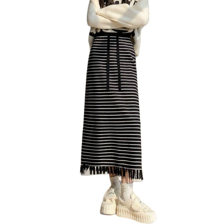 Jupe midi rayée pour femmes avec franges Chic & Stil