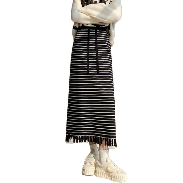 Jupe midi rayée pour femmes avec franges Chic & Stil