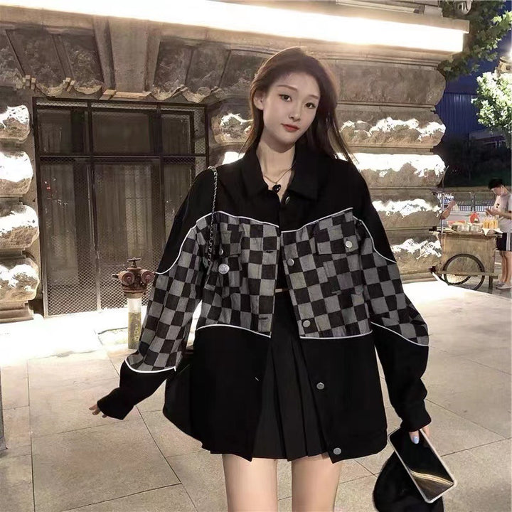 Chemise Veste Oversize Femme avec Motif Damier Chic & Stil