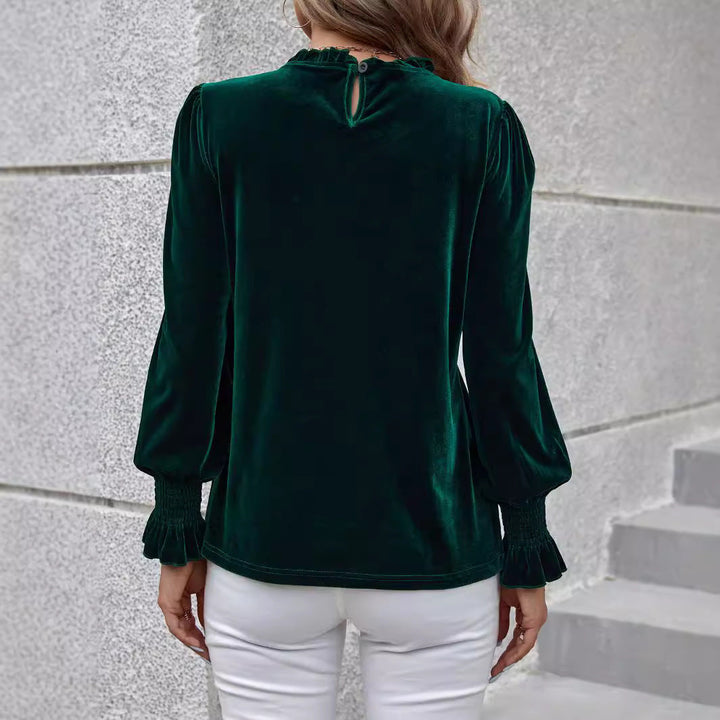 Women's Velvet Top with Ruffled Sleeves Lune London