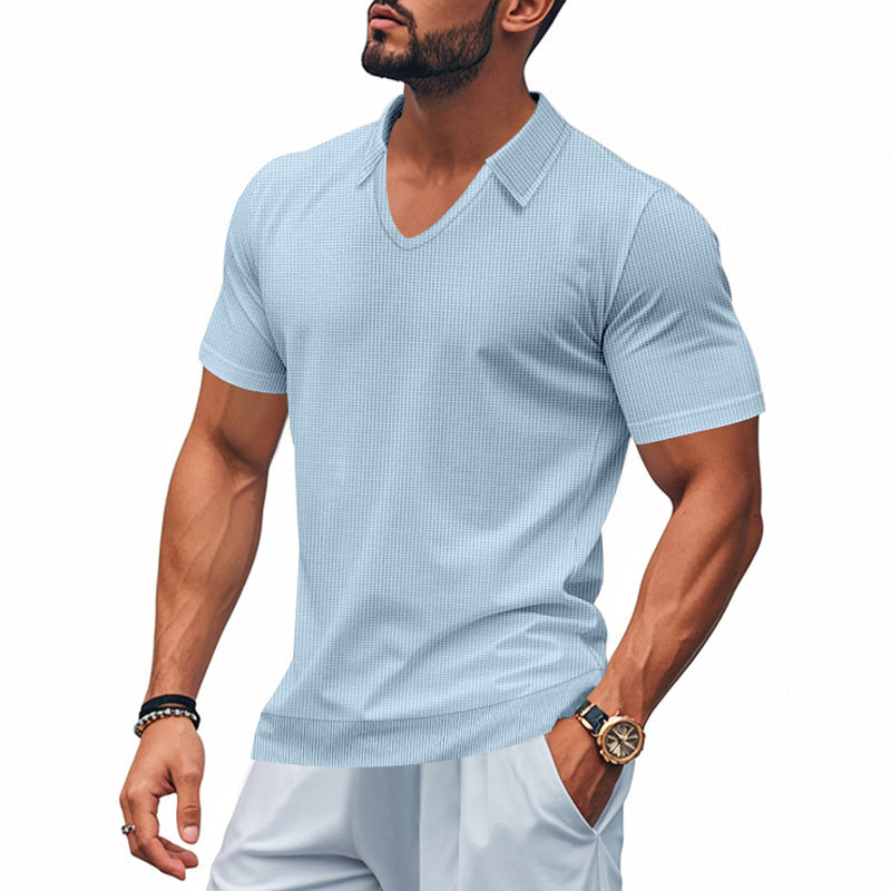 Short sleeve V-neck shirt for men with textured design Lune London