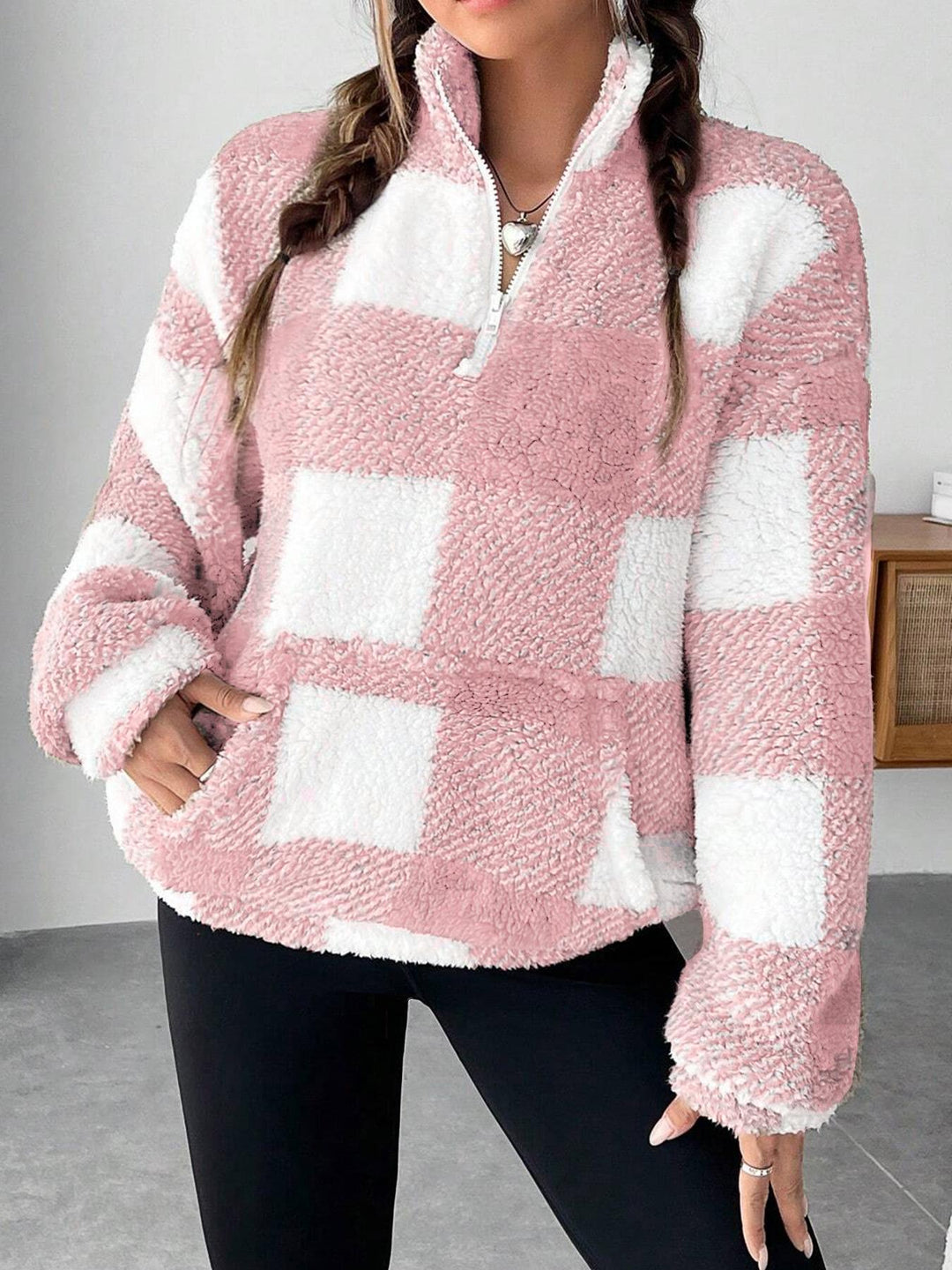 Ladies Plush Sweater with High Collar and Zipper Lune London