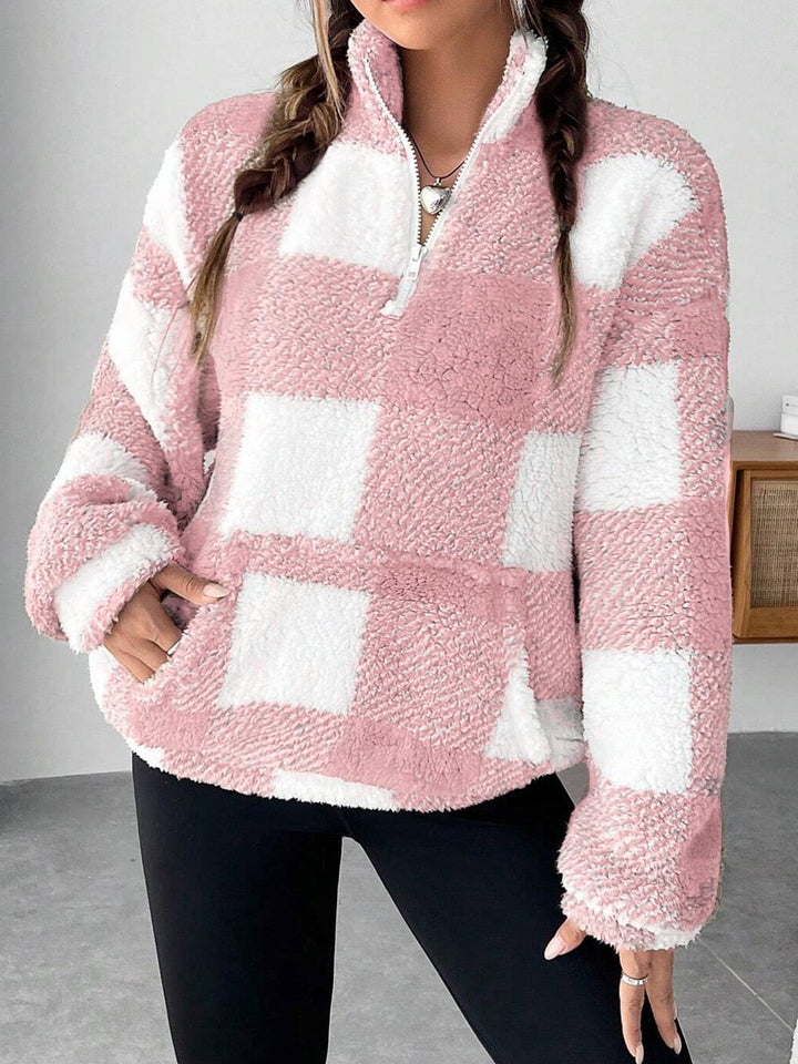 Ladies Plush Sweater with High Collar and Zipper Lune London