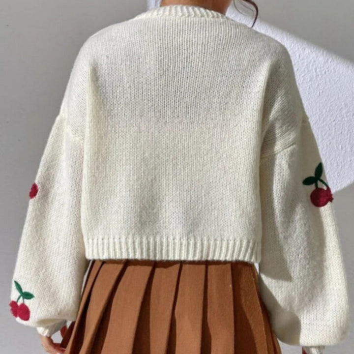 Women's knit jacket with cherry floral pattern Lune London