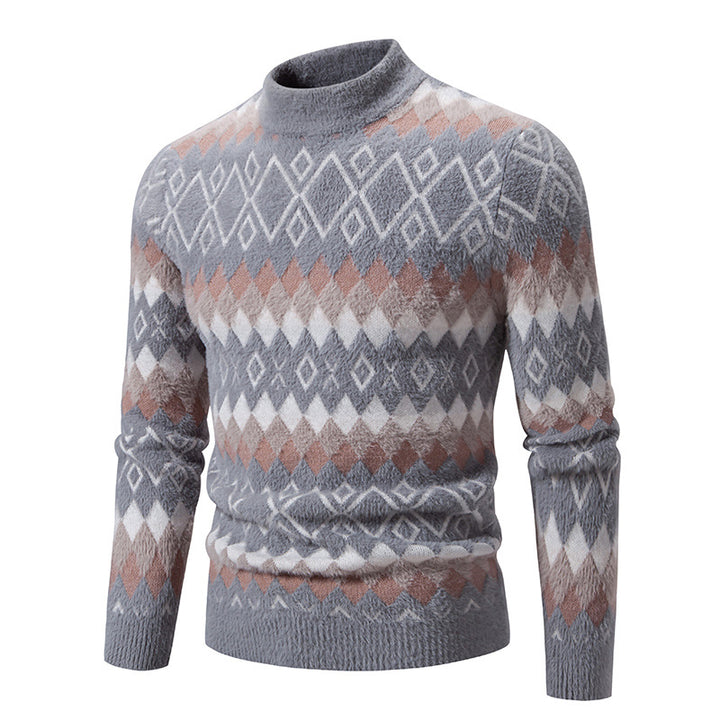 Knit sweater for men with geometric pattern and high collar Lune London
