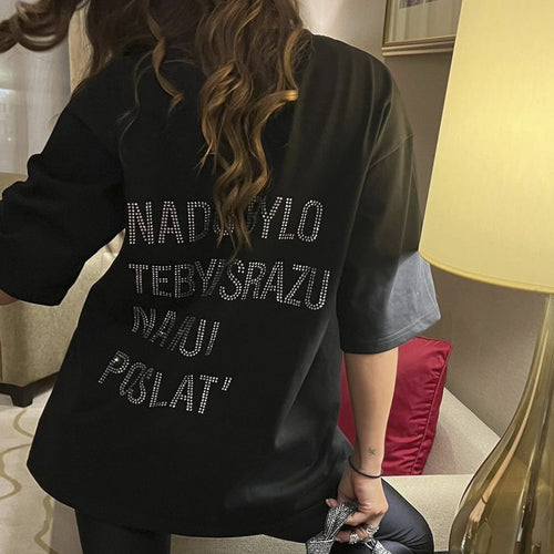 Oversized women's t-shirt with creative rhinestone design Amarae