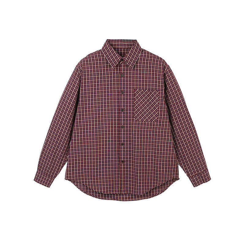 Men's Oversize Checkered Shirt with Rounded Hem and Diagonal Breast Pocket Detail Amarae