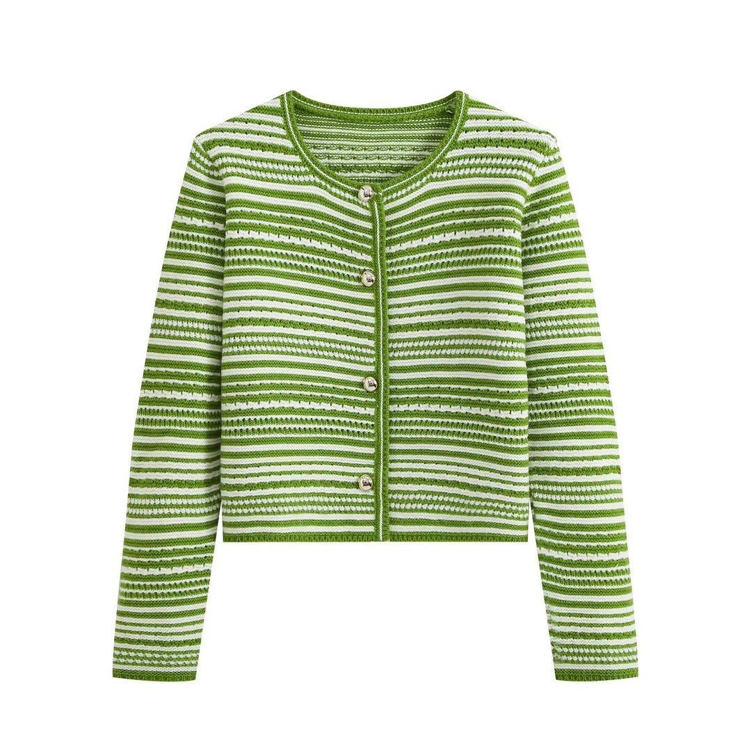 Women's Structured Stripe Fine Knit Cardigan with Decorative Buttons Amarae